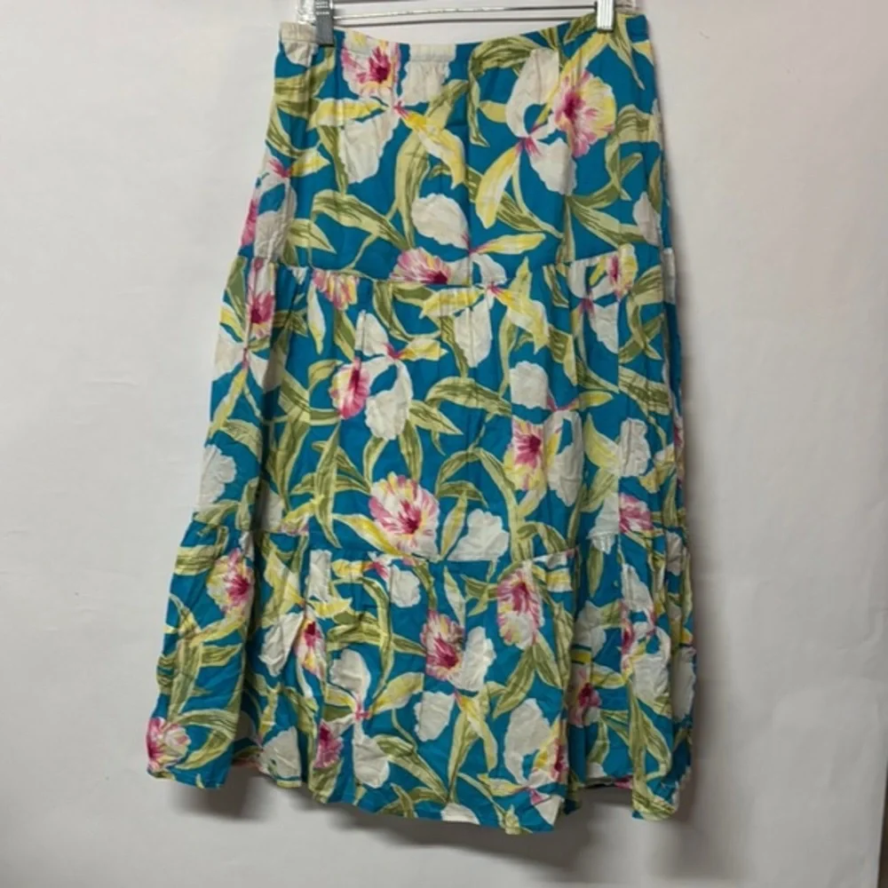 Lauren Ralph Lauren Tropical Floral Tiered Maxi Skirt Small Boho Coastal S